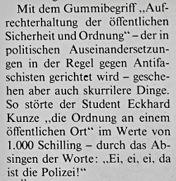 Peter Pilz und Kurt Langbein beschreiben in einem Artikel für das Extrablatt 1978 die prekäre Beziehung des Staates zu Antifaschist_innen